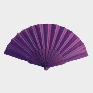 Abanicos personalizados baratos de tela con varillas de plástico en color morado
