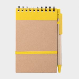 Cuaderno de cartón reciclado con bolígrafo de colores